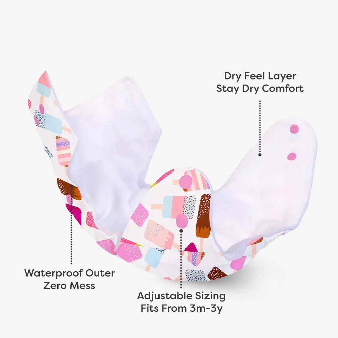 Icecream - BASIC Cloth Diaper, New & Improved with EasySnap & Quick Dry UltraThin Pad