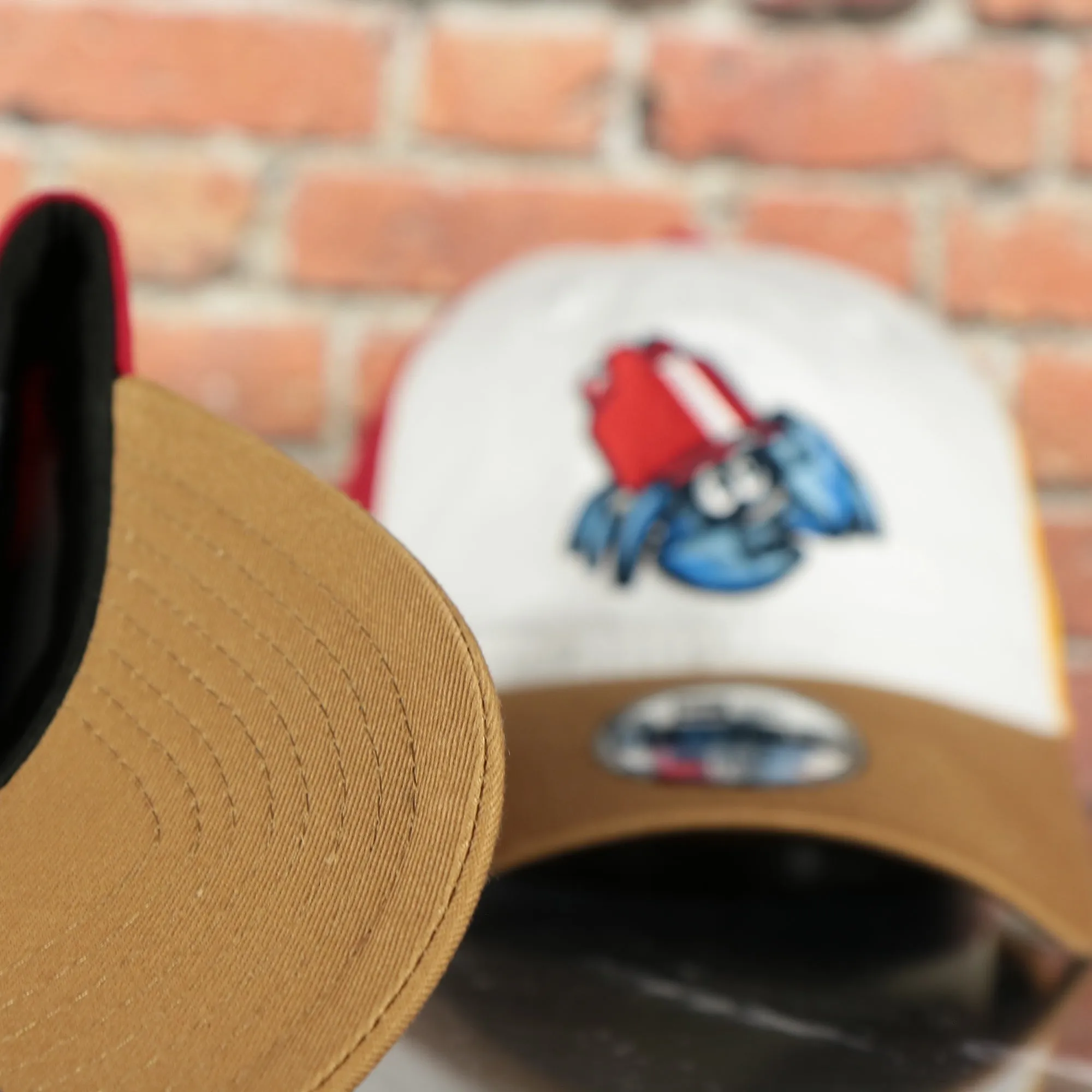 Jersey Shore Blueclaws Bucket Blueclaw MiLB Tan bottom 4 Tone | White/Red/Tan/Royal 9Twenty Youth Dad Hat