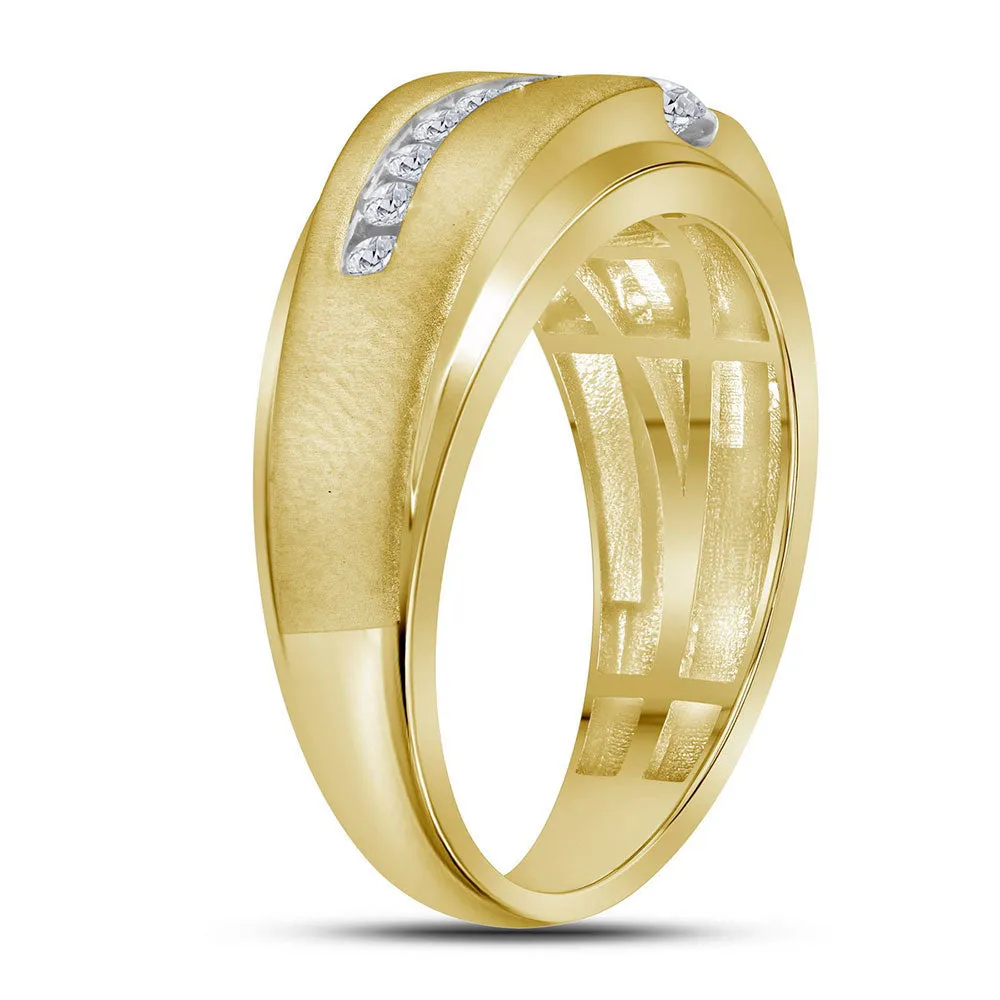 Keene Jewelers 10kt Brush Finished Yellow Gold Mens Round Diamond Wedding Band Ring 5/8 Cttw