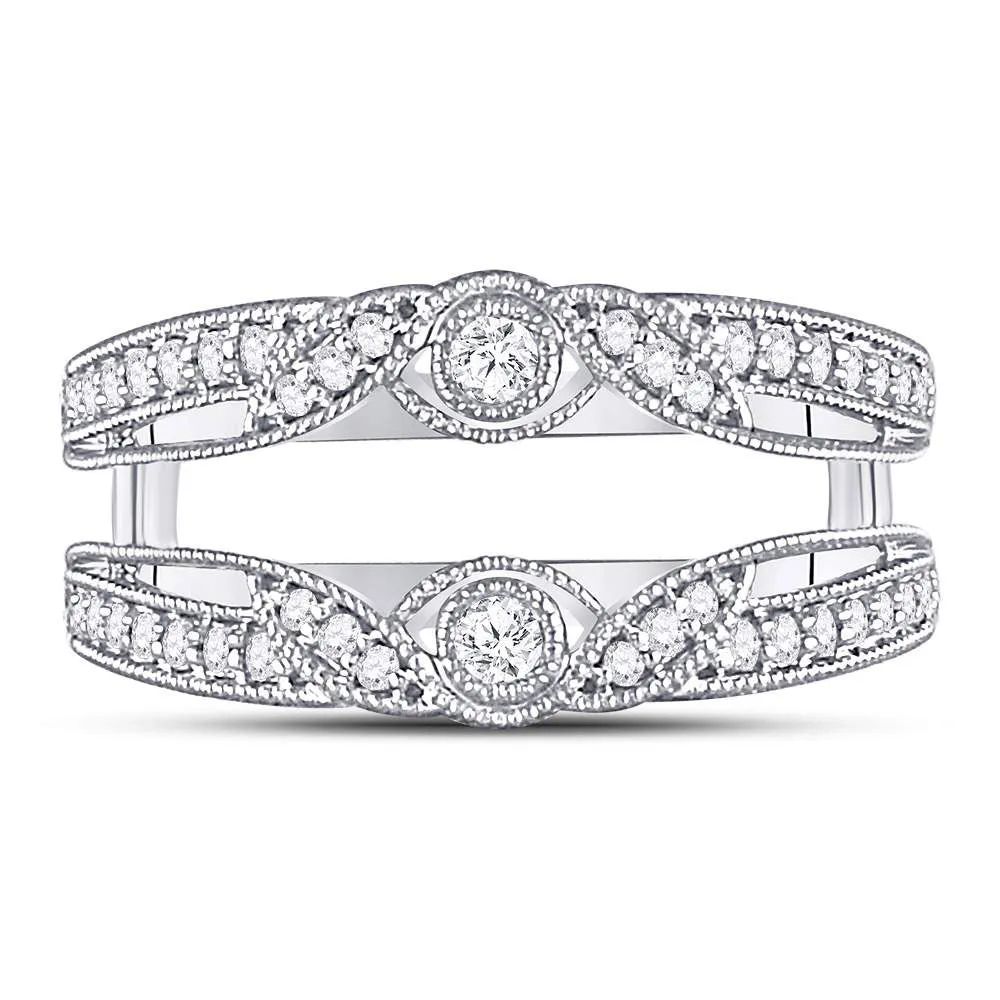 Keene Jewelers 14kt White Gold Womens Round Diamond Wrap Ring Guard Enhancer 1/3 Cttw