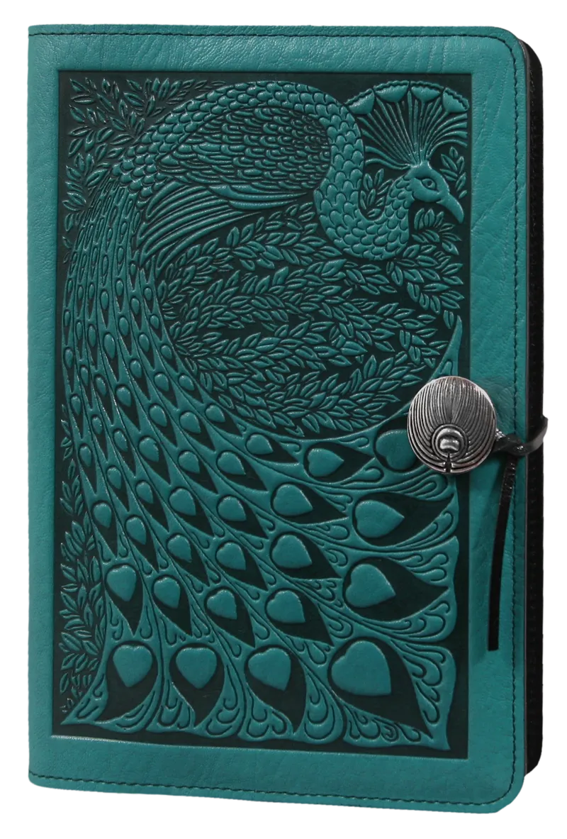 Large Leather Journal -  Peacock in Teal Large