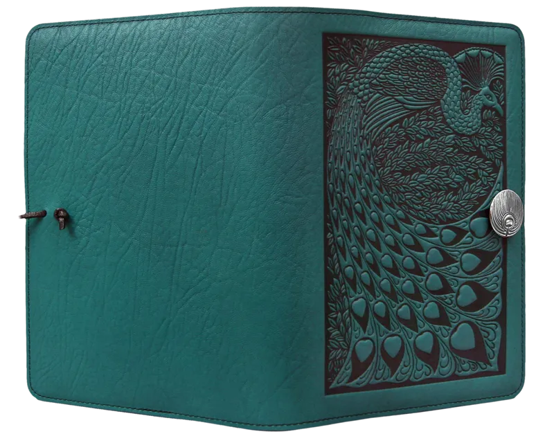 Large Leather Journal -  Peacock in Teal Large