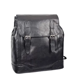 Leather Backpack Rucksack Secure Laptop 15 inch Bag Napoli Black