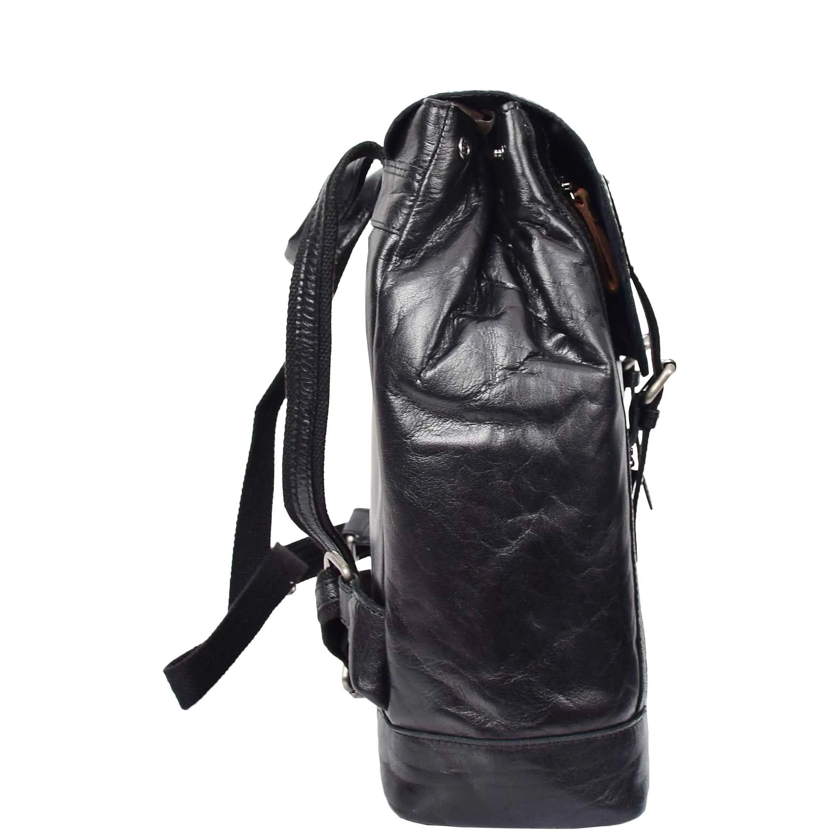 Leather Backpack Rucksack Secure Laptop 15 inch Bag Napoli Black