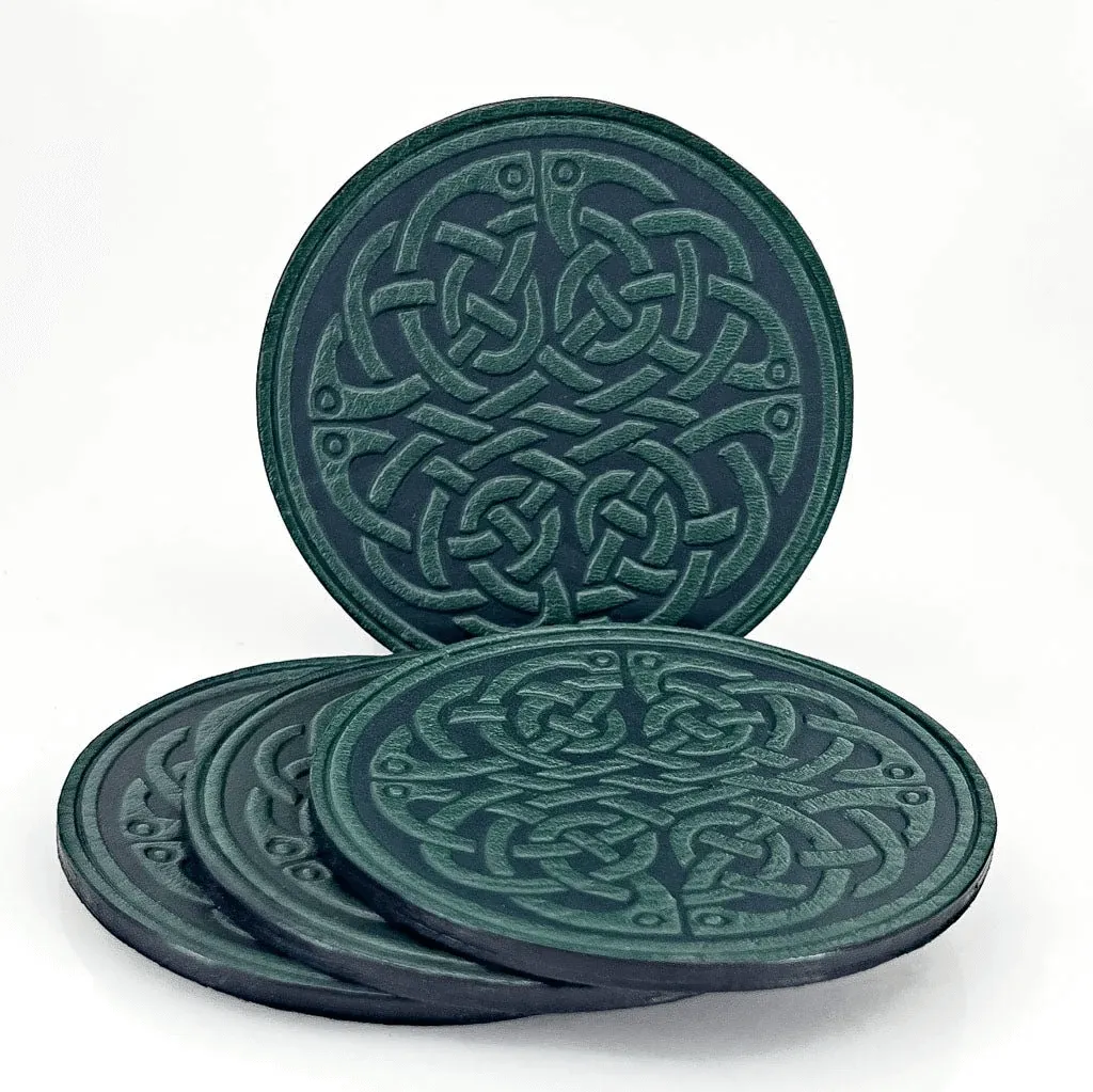 Leather Celtic Fish Knot Coaster Set