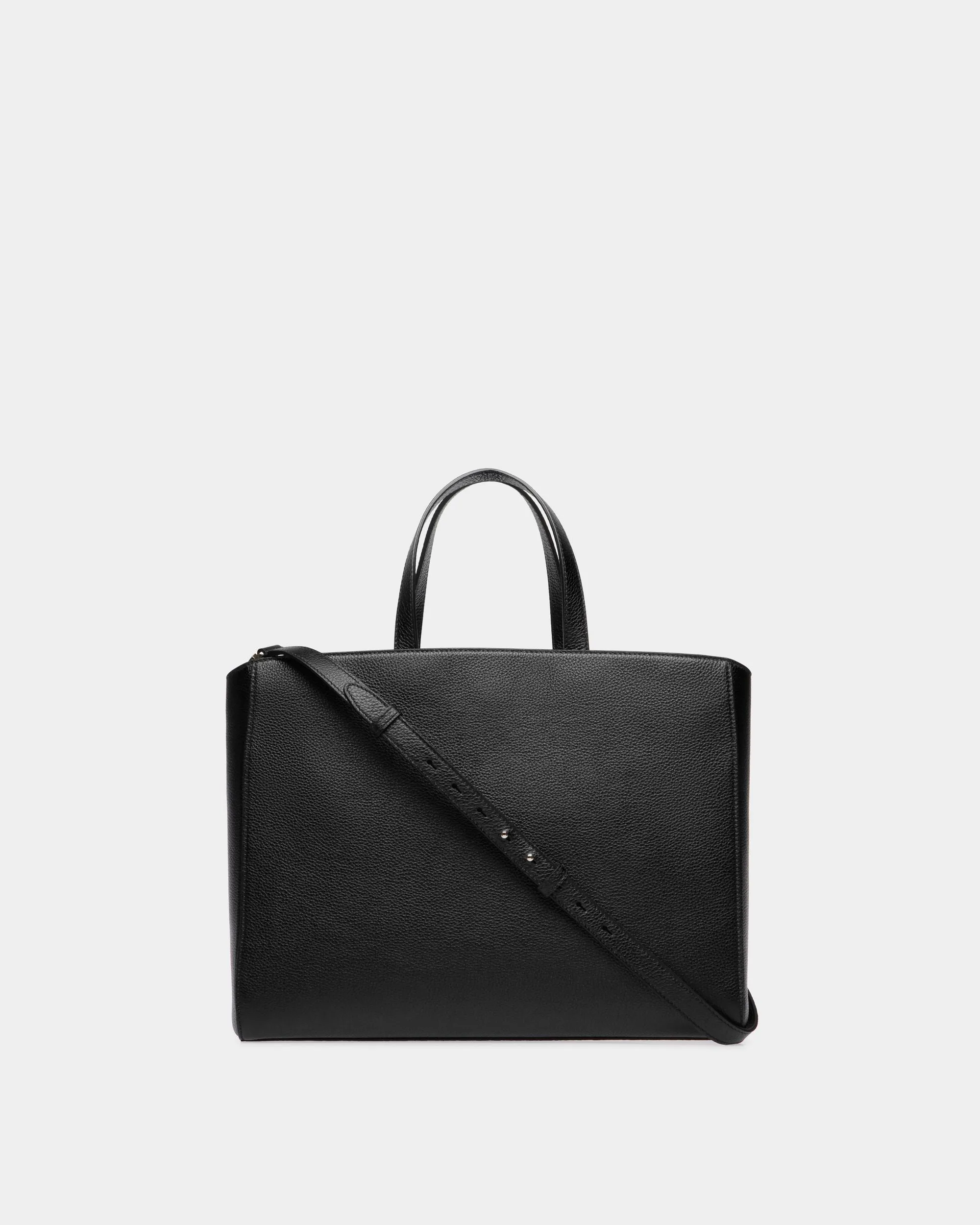 Lock Me Tote Bag In Black Grained Leather 