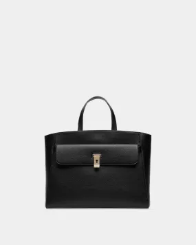 Lock Me Tote Bag In Black Grained Leather 