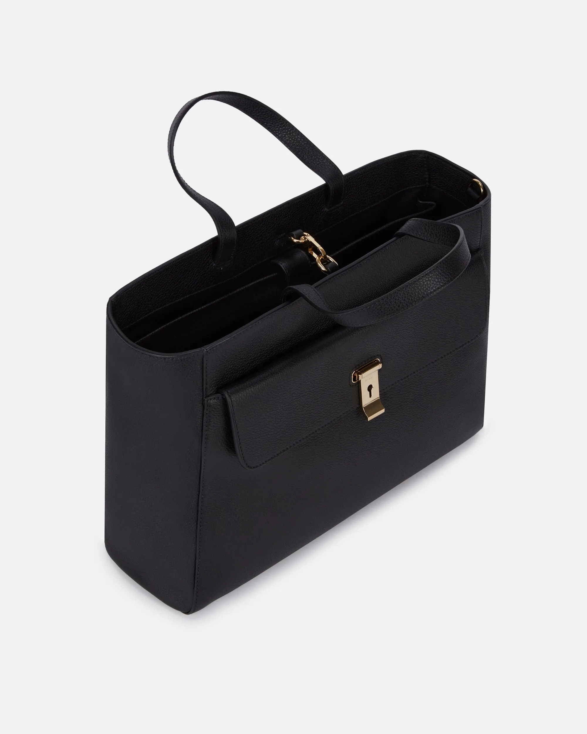 Lock Me Tote Bag In Black Grained Leather 