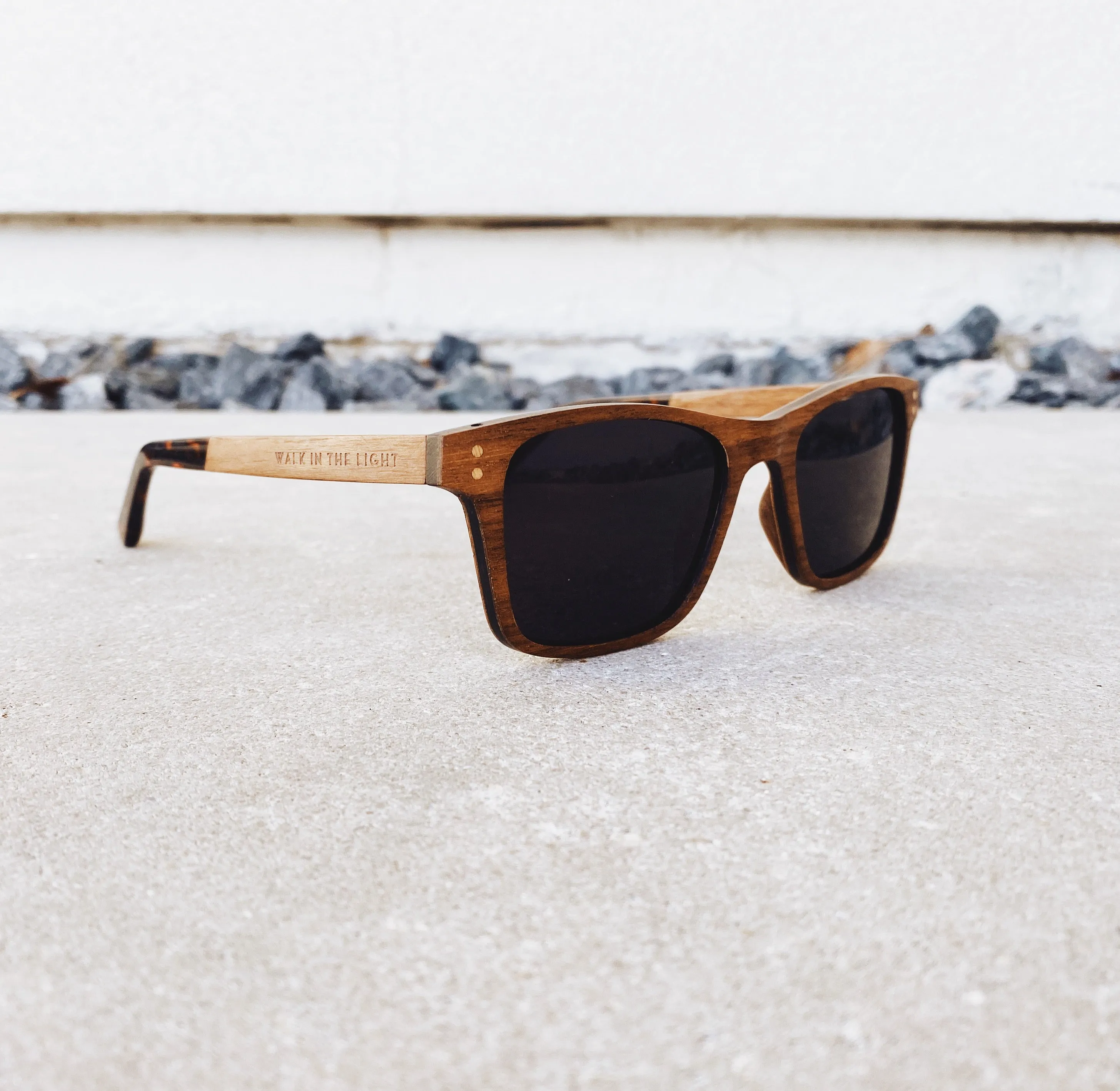 Low profile Light Walnut Square Wood Sunglasses