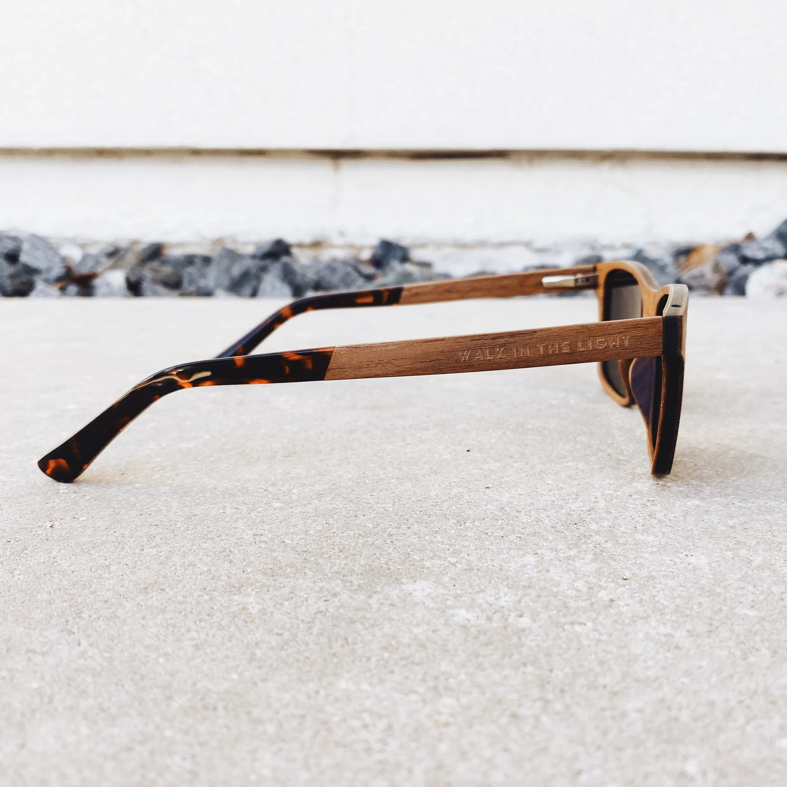 Low profile Light Walnut Square Wood Sunglasses