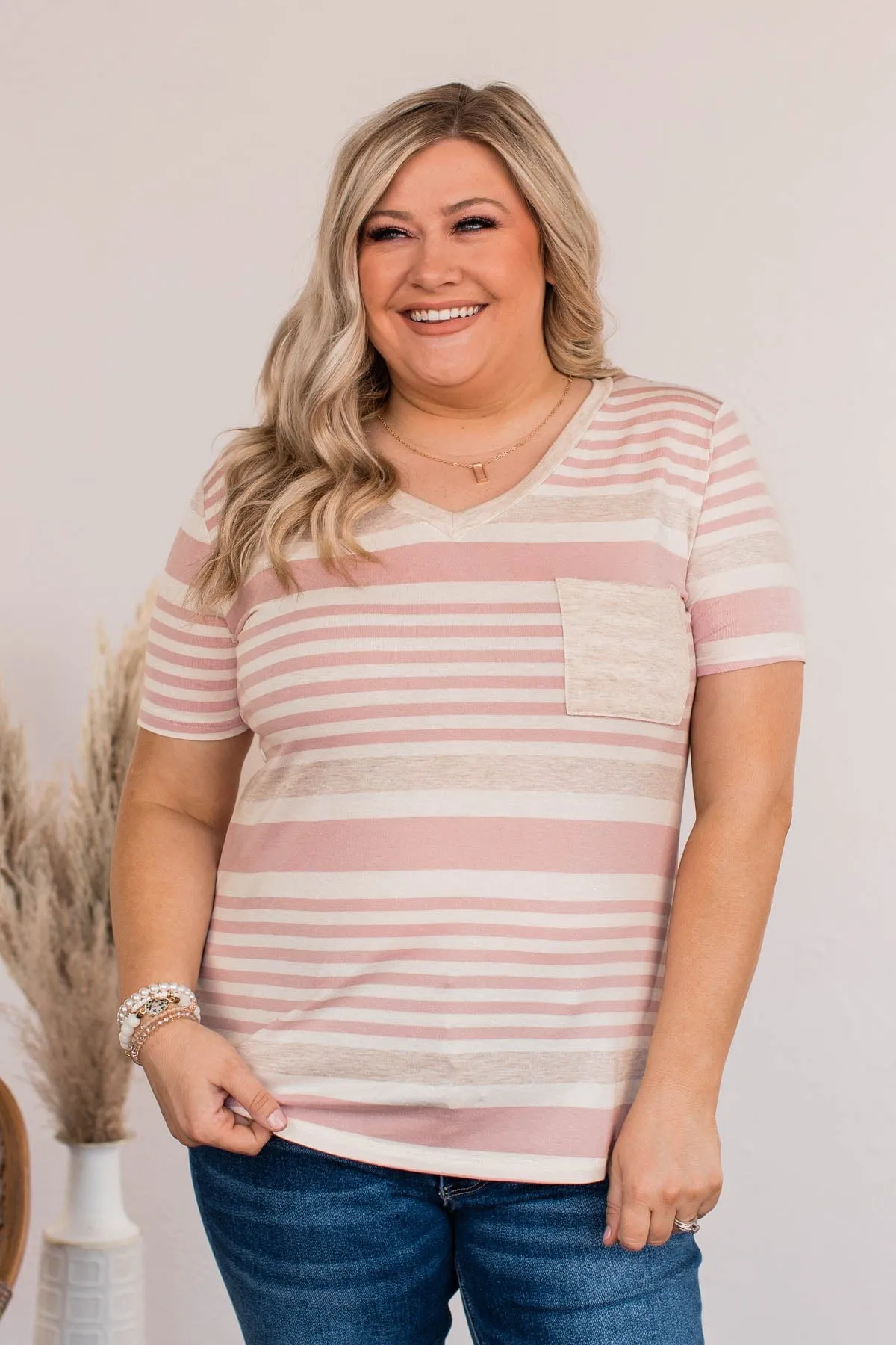 Meant For You Striped Top- Blush