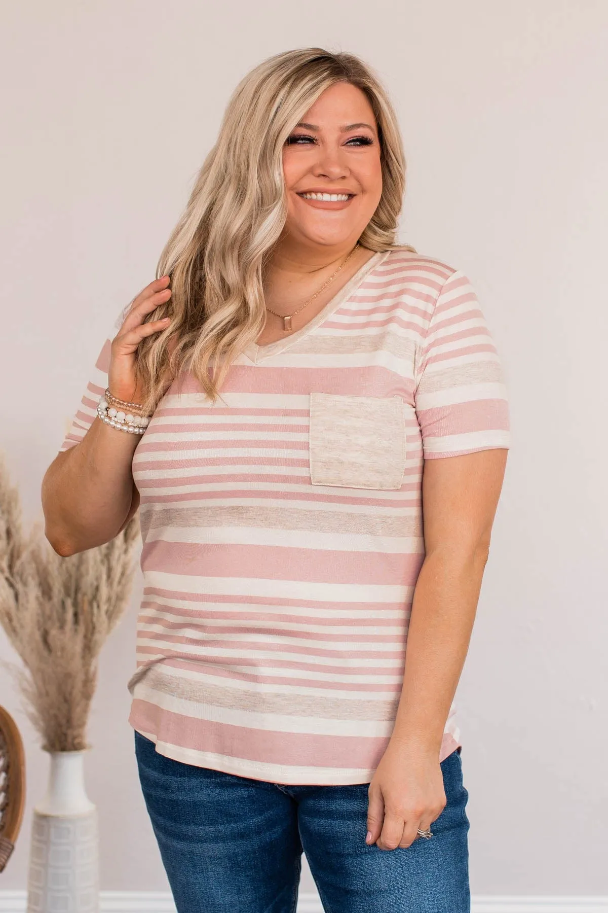 Meant For You Striped Top- Blush