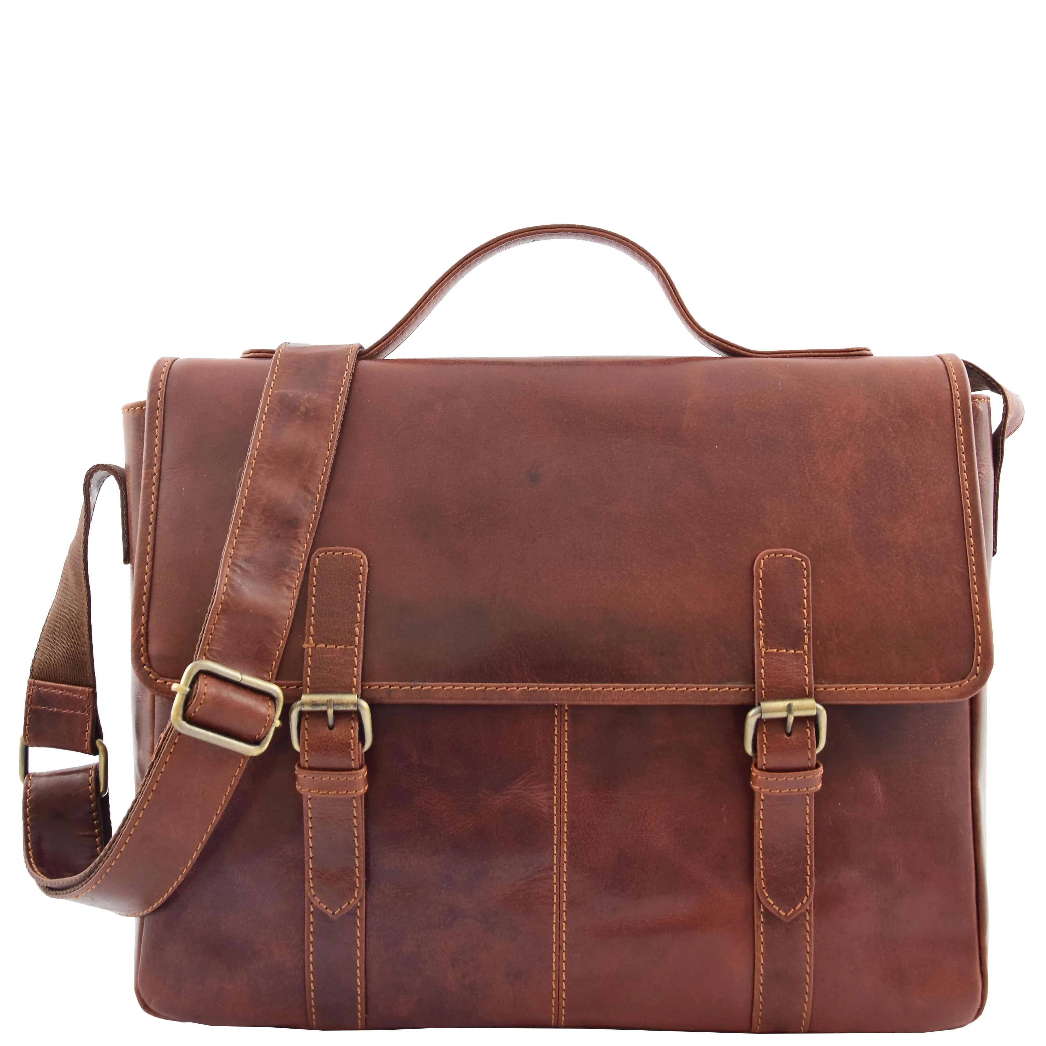 Mens Leather Cross Body Flap Over Briefcase Marland Brown