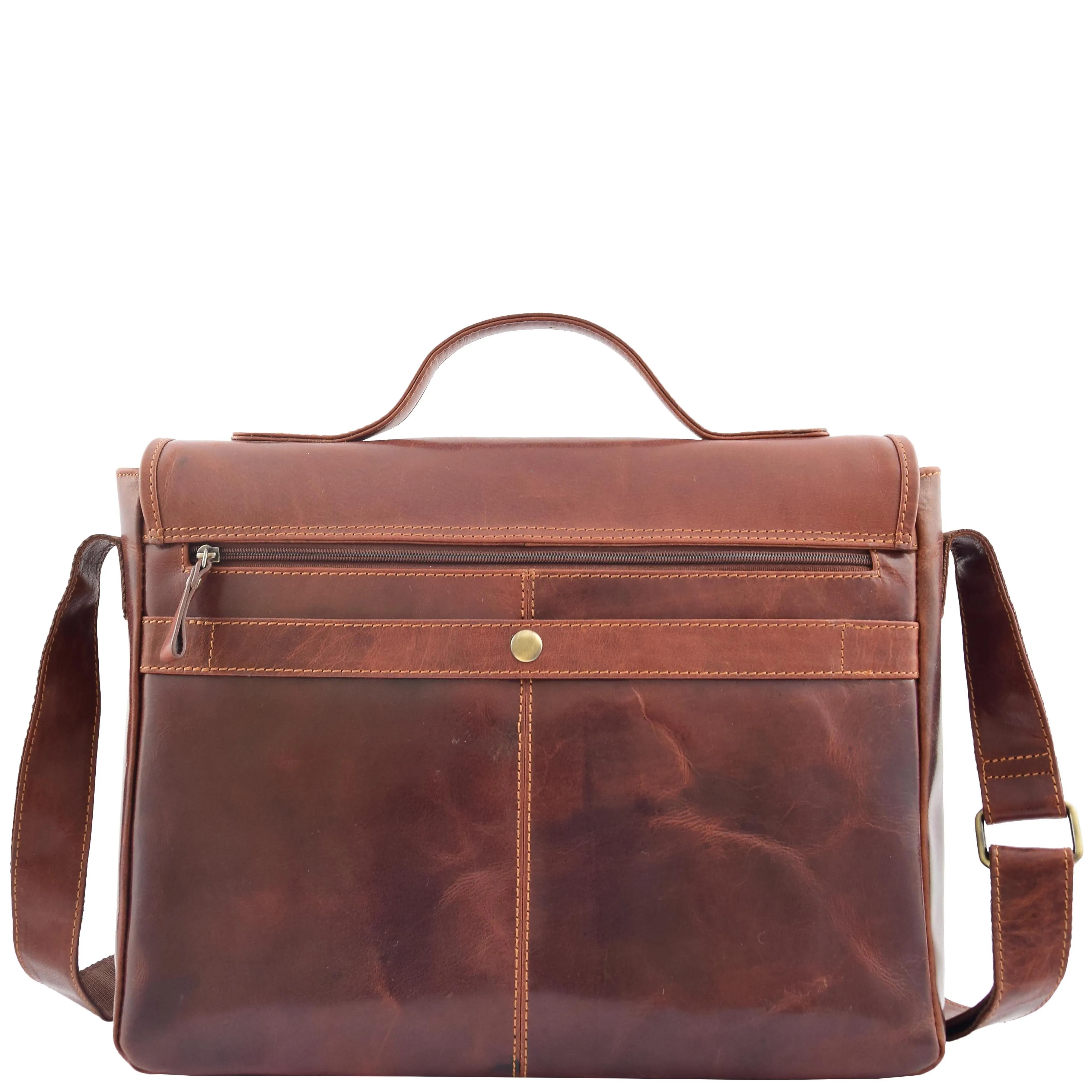 Mens Leather Cross Body Flap Over Briefcase Marland Brown