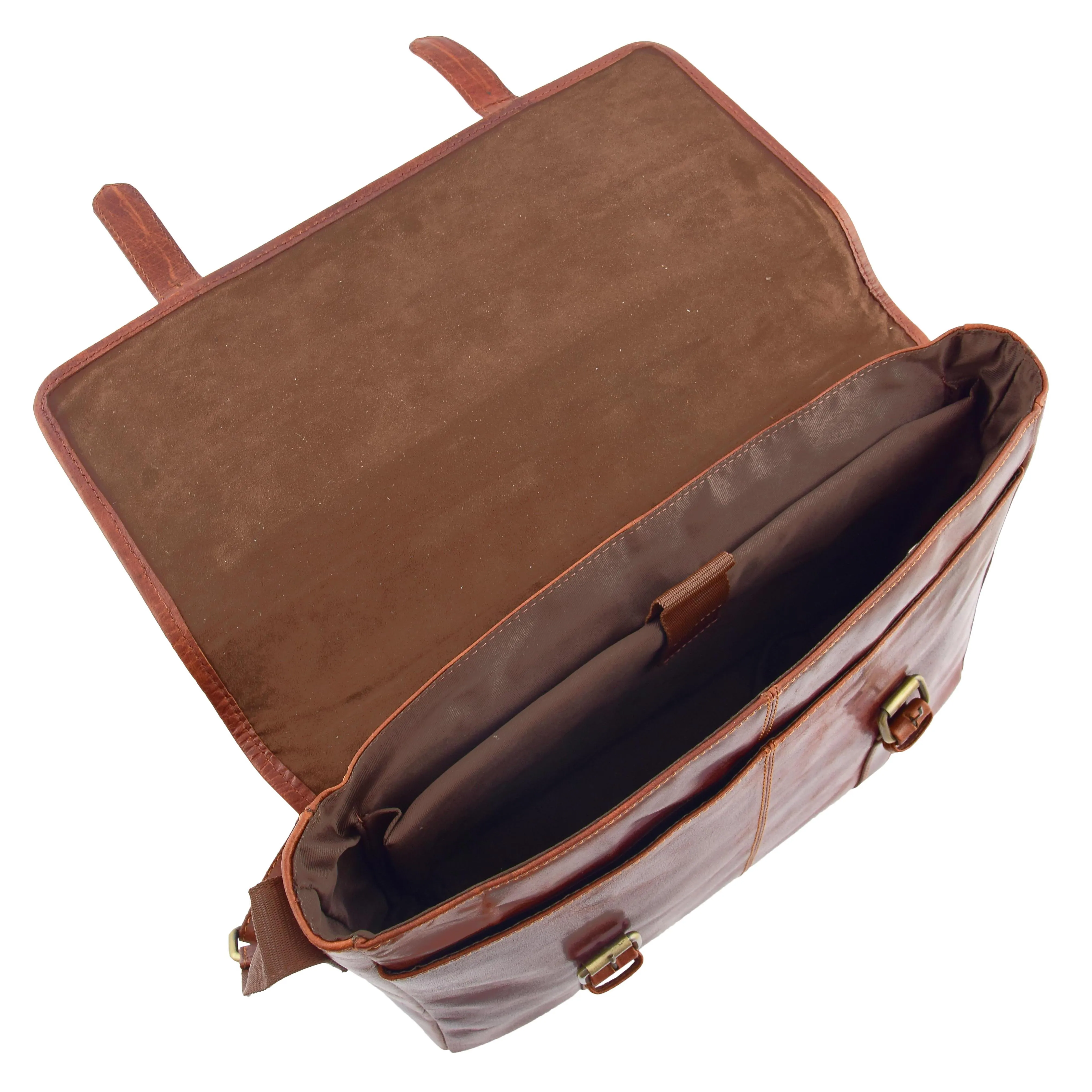 Mens Leather Cross Body Flap Over Briefcase Marland Brown