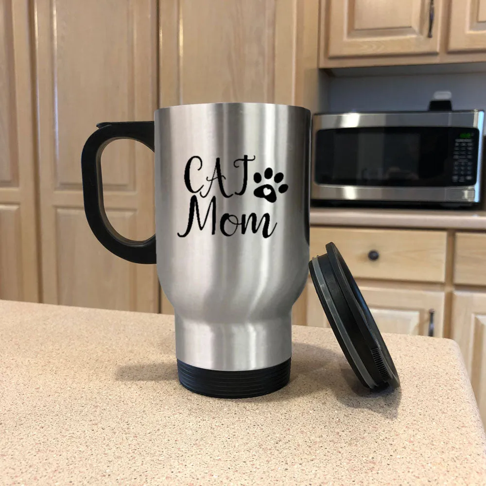 Metal Coffee and Tea Travel Mug Cat Mom Paw