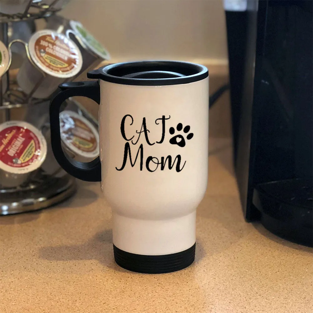 Metal Coffee and Tea Travel Mug Cat Mom Paw