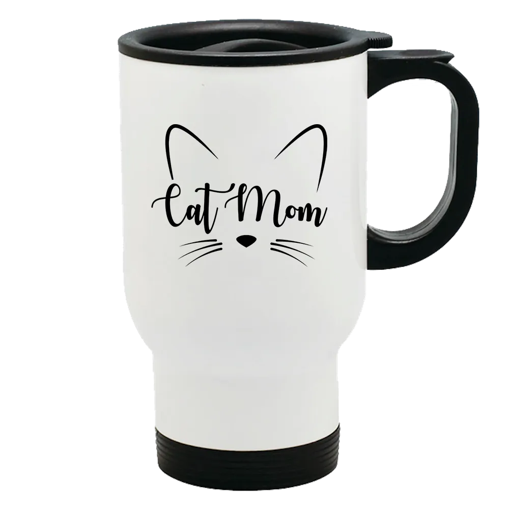 Metal Coffee and Tea Travel Mug Cat Mom Whiskers