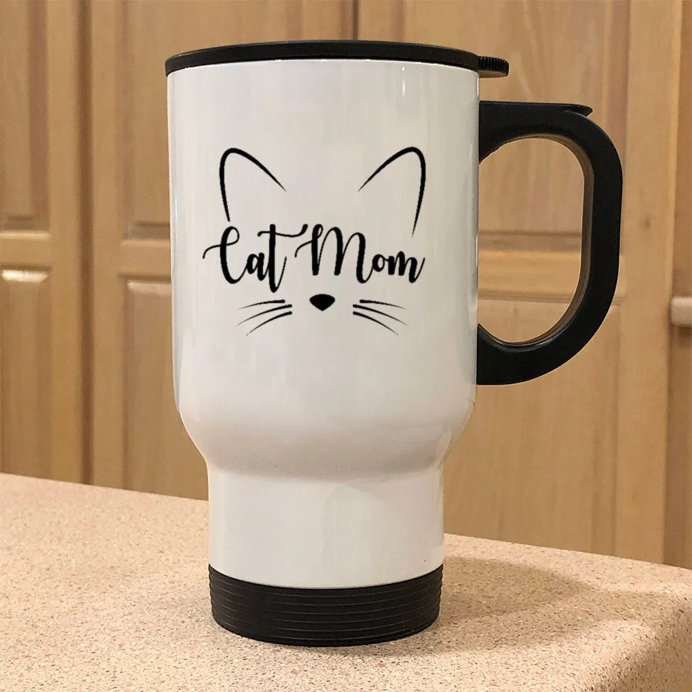 Metal Coffee and Tea Travel Mug Cat Mom Whiskers