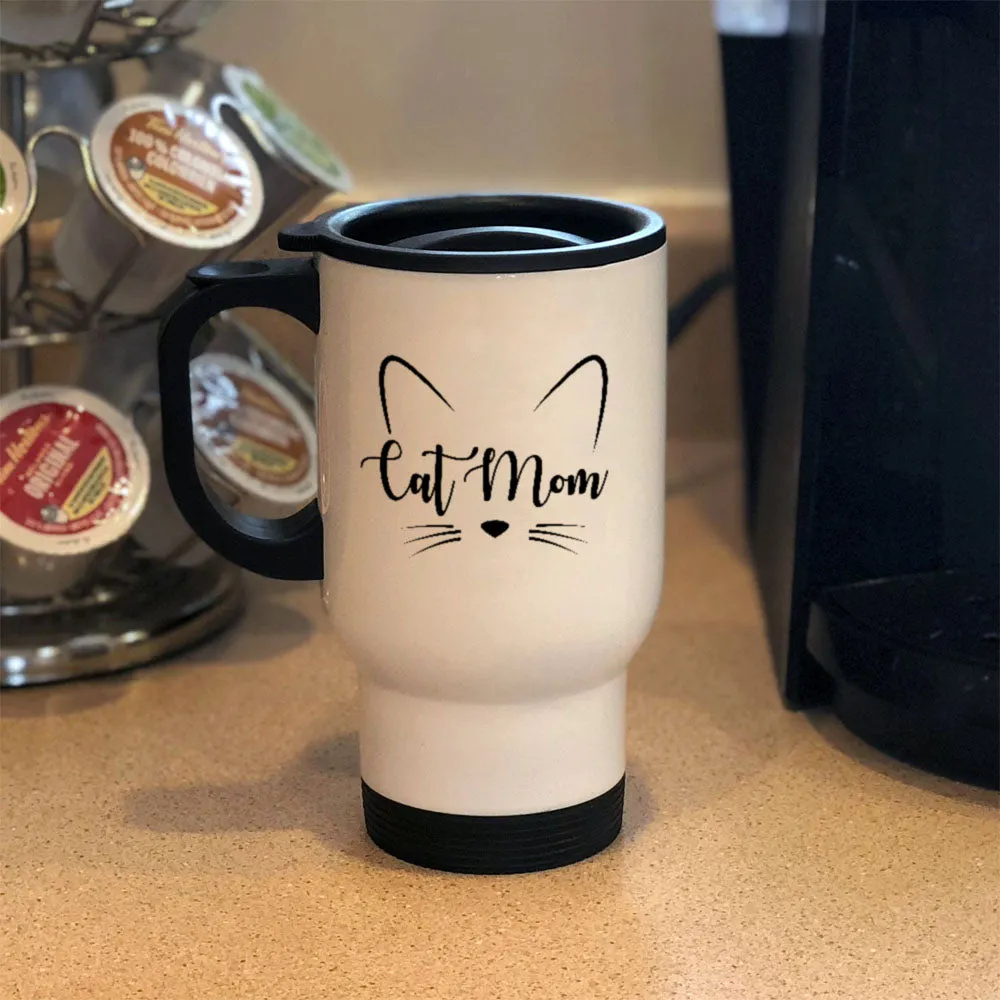 Metal Coffee and Tea Travel Mug Cat Mom Whiskers