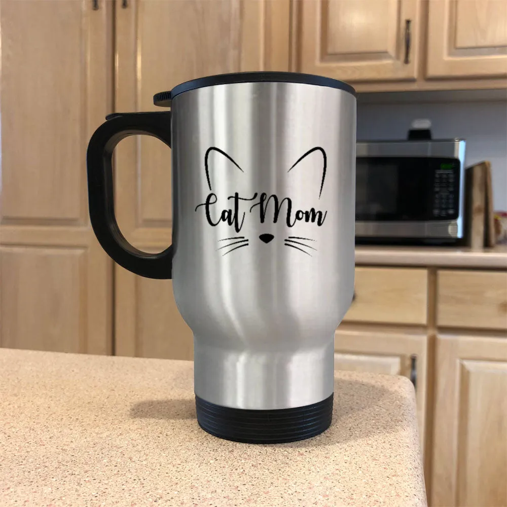 Metal Coffee and Tea Travel Mug Cat Mom Whiskers