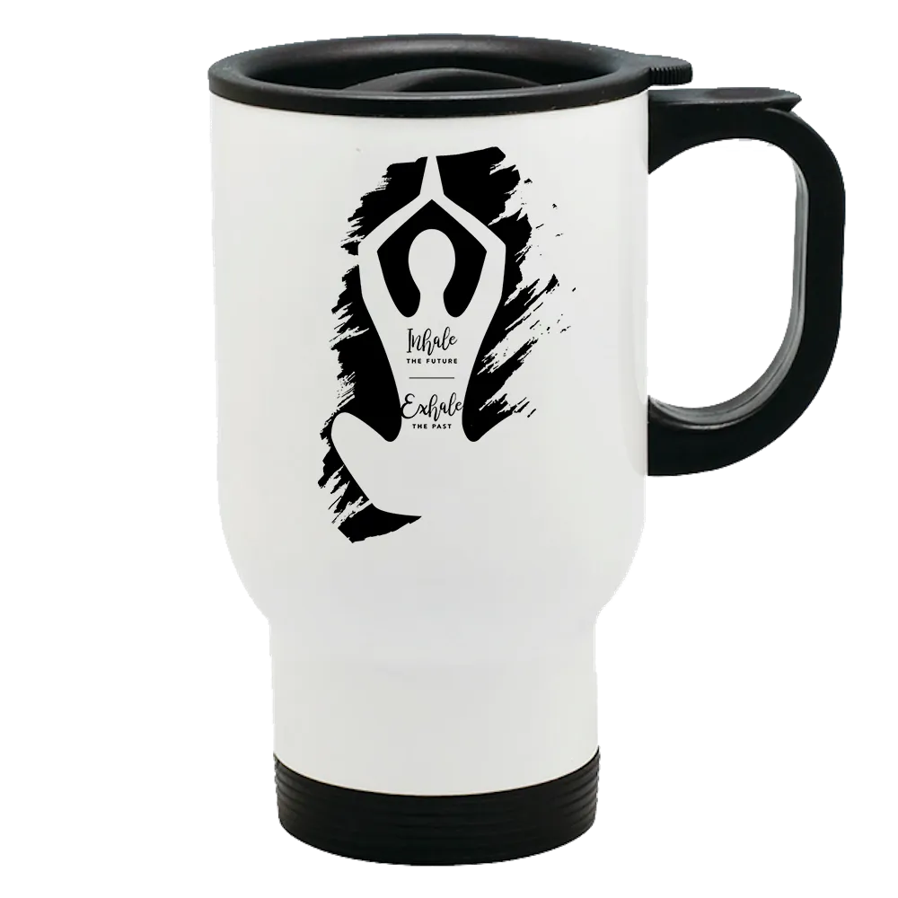 Metal Coffee and Tea Travel Mug Yoga Inhale Exhale