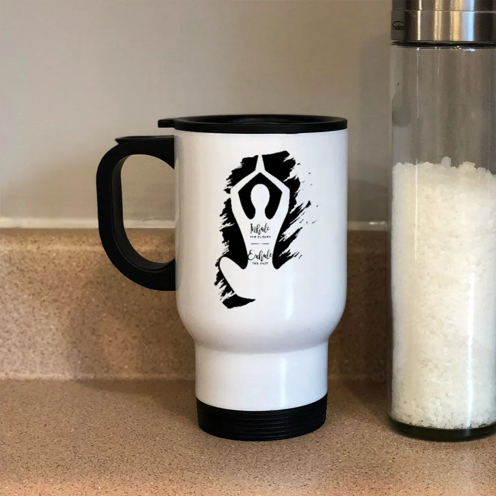 Metal Coffee and Tea Travel Mug Yoga Inhale Exhale