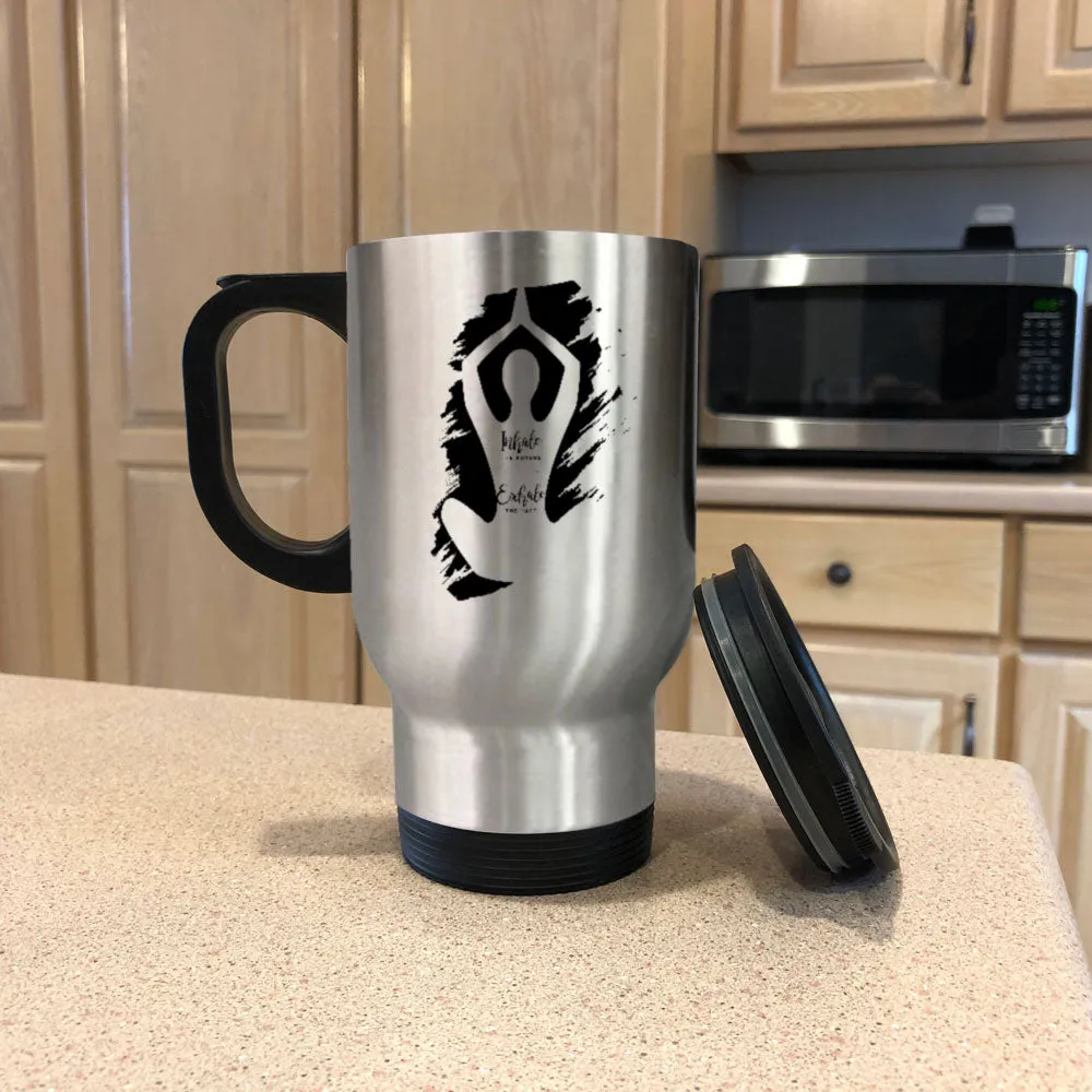 Metal Coffee and Tea Travel Mug Yoga Inhale Exhale