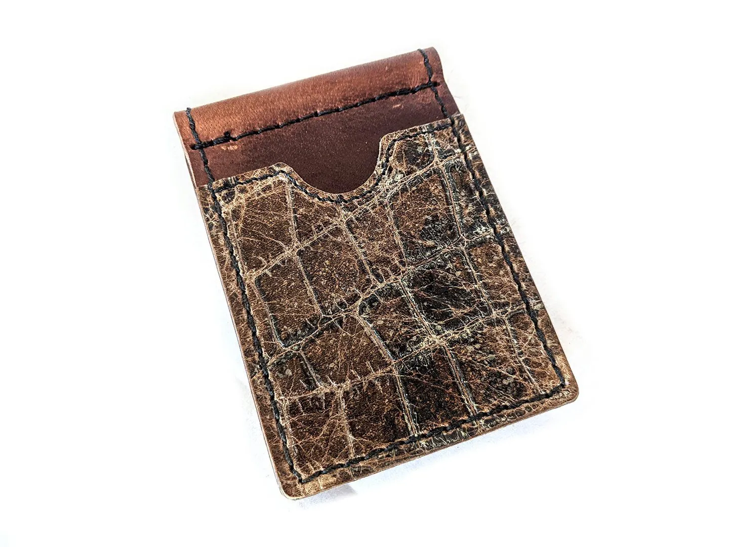 Money Clip Wallet - Vintage Alligator Embossed Cowhide