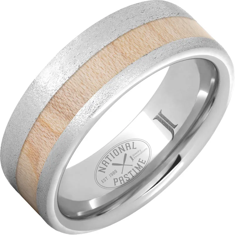 National Pastime Collection Serinium Ring with Maple Vintage Baseball Bat Wood Inlay and Stone Finish