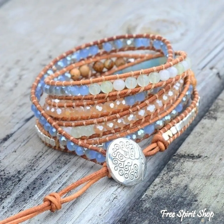 Natural Amazonite & Jasper Leather Wrap Bracelet