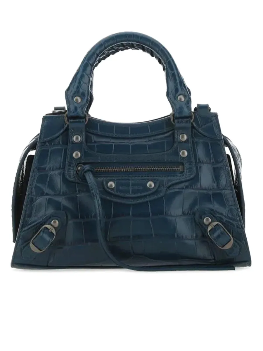 Neo Classic Mini Handbag Crocodile Embossed in Navy