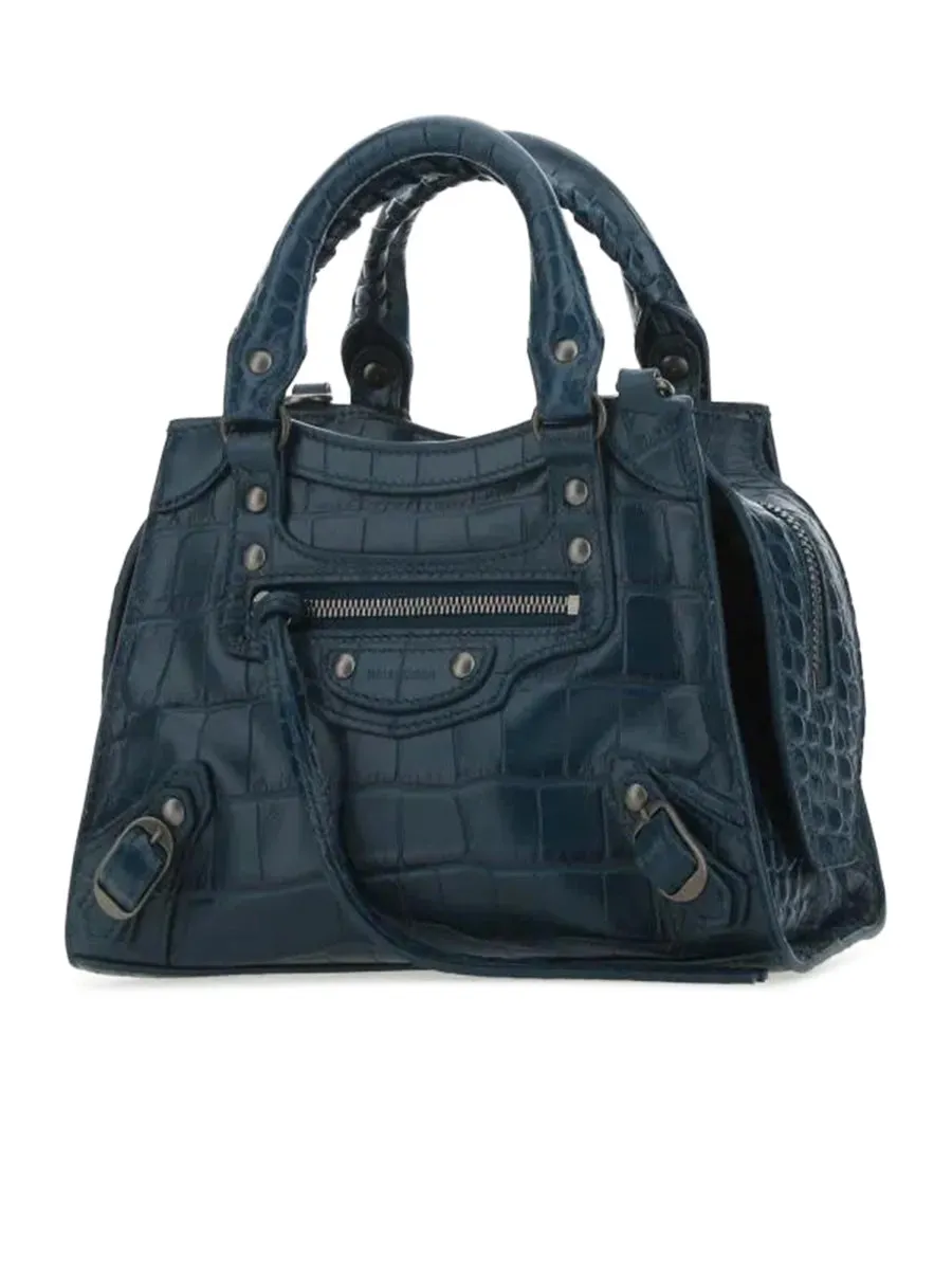 Neo Classic Mini Handbag Crocodile Embossed in Navy