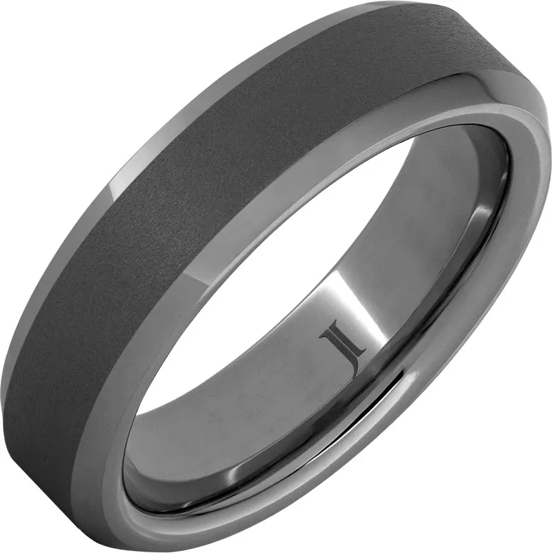 Rugged Tungsten Beveled Men's Ring with Sandblast Finish