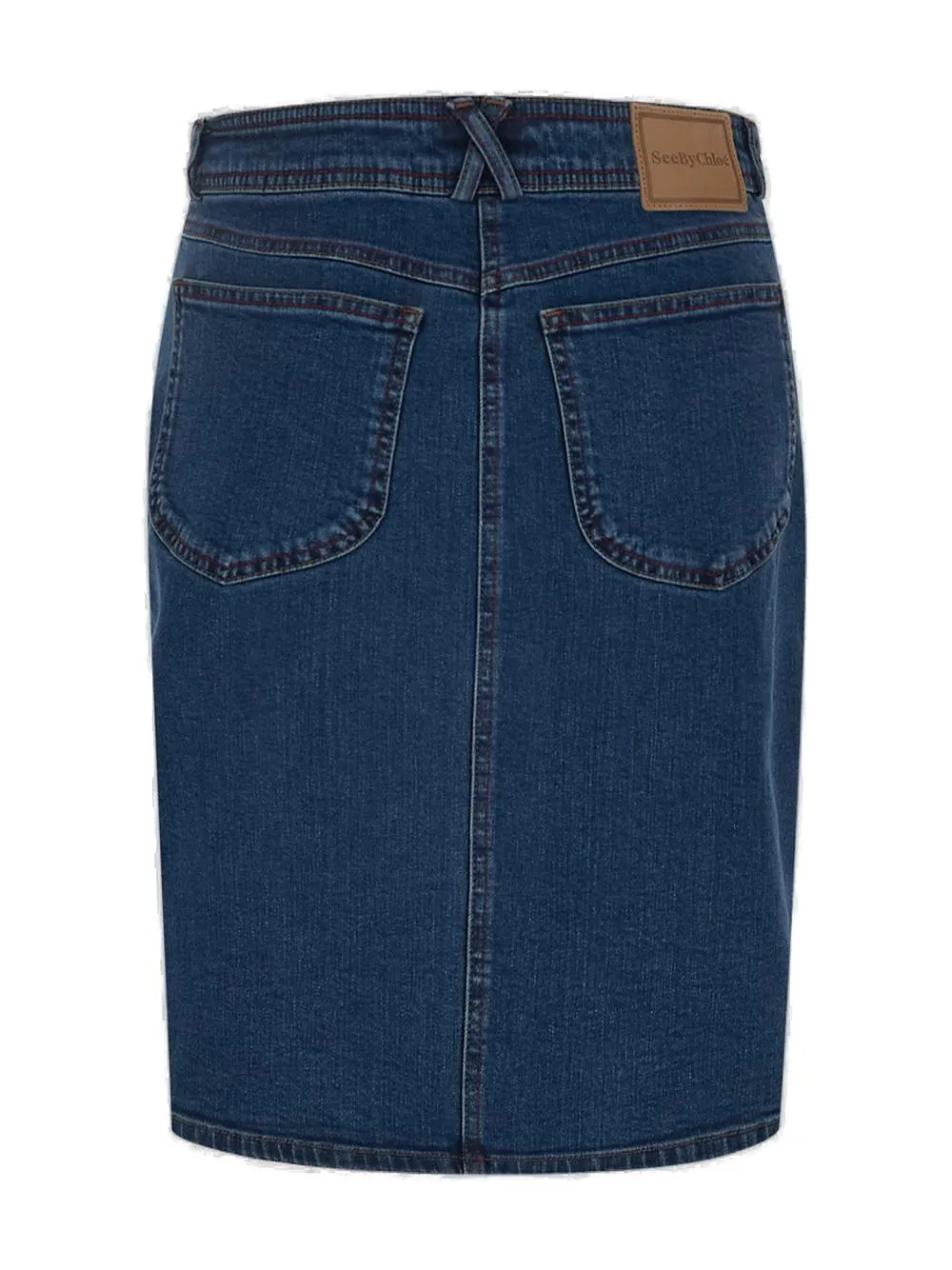 See By Chloé Logo Patch Denim Pencil Skirt