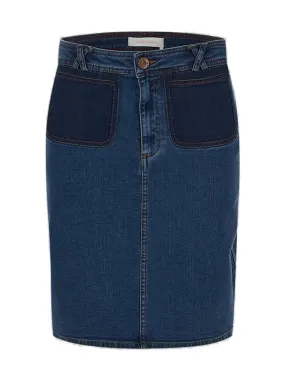 See By Chloé Logo Patch Denim Pencil Skirt