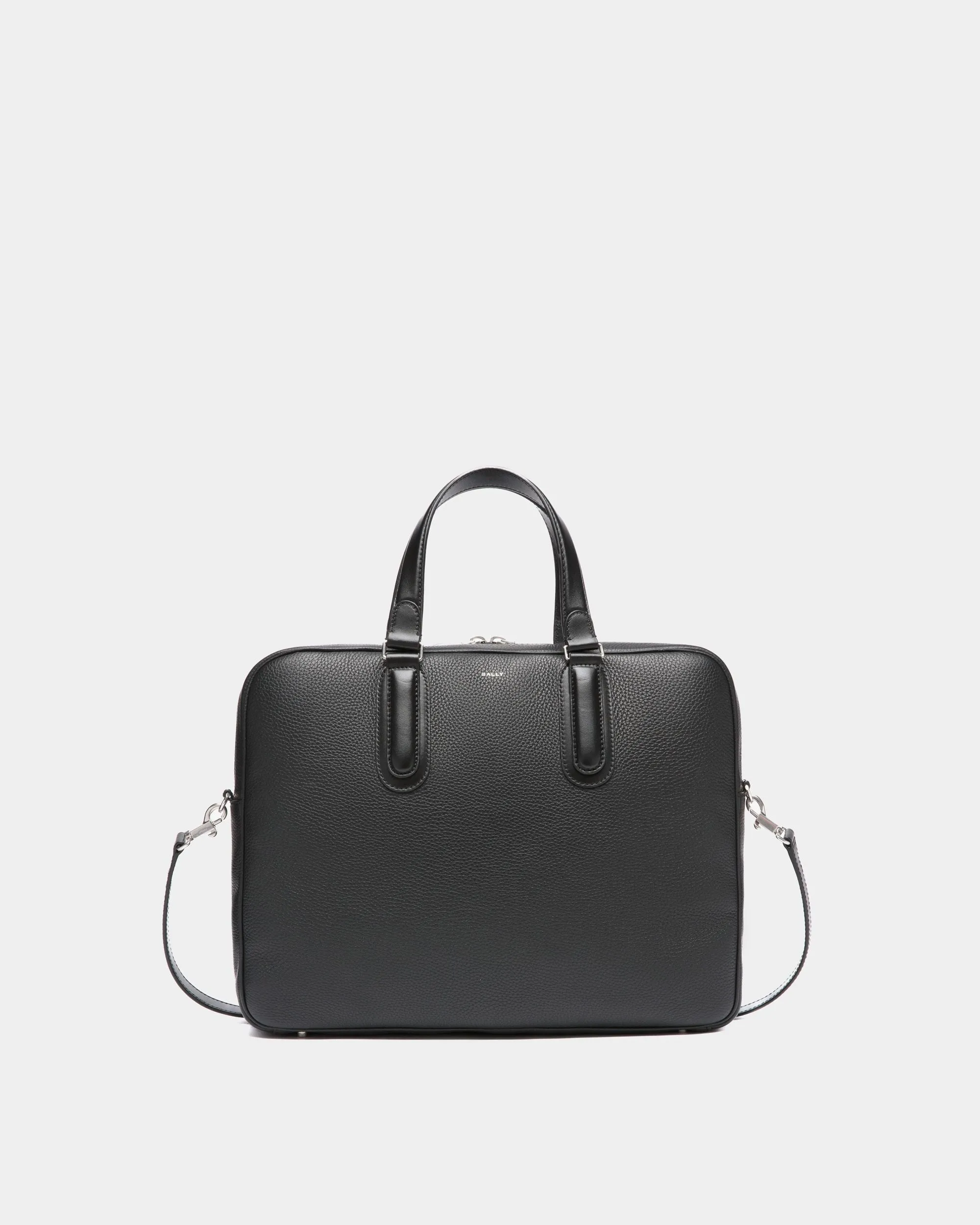 Spin Briefcase In Black Grained Leather 