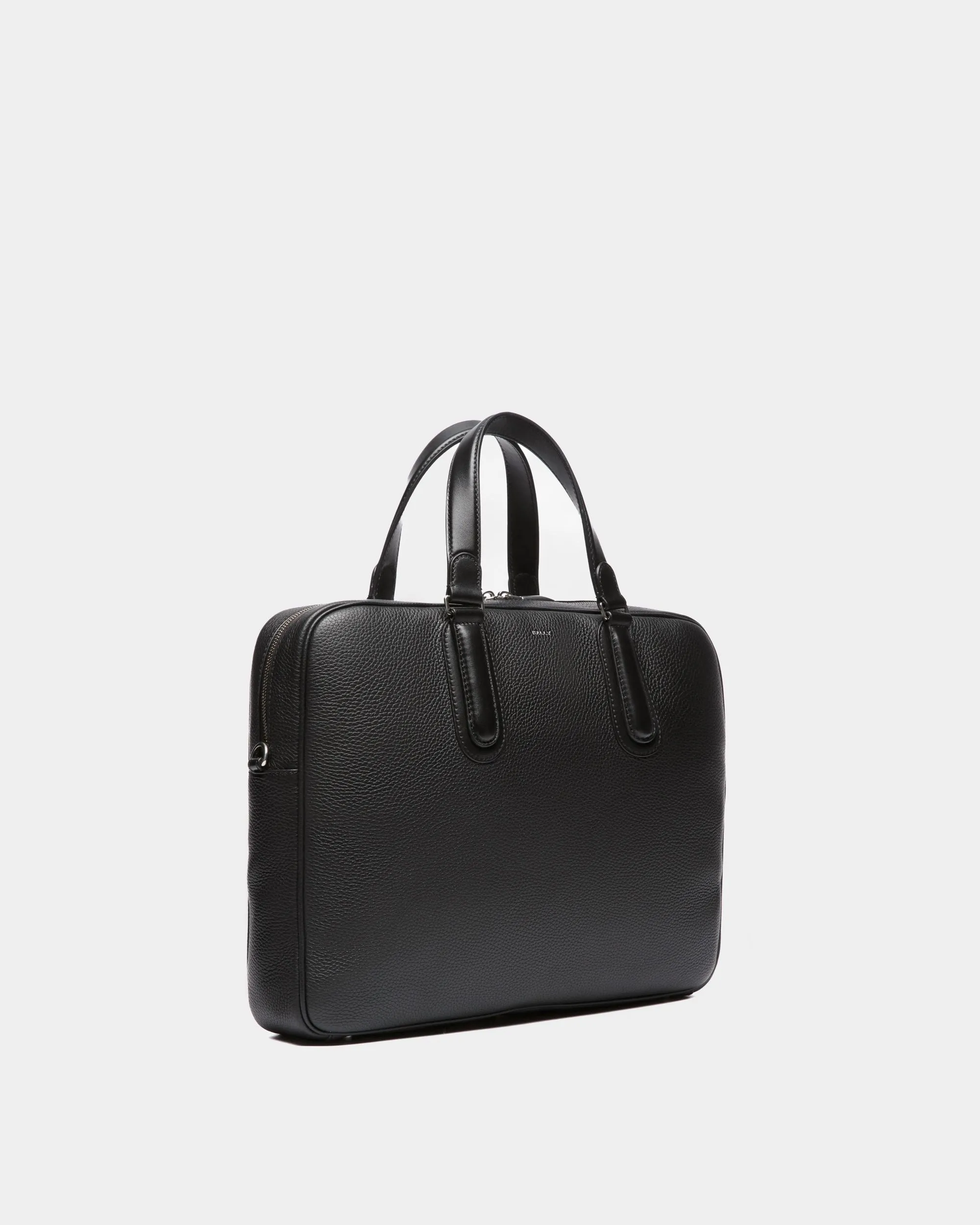 Spin Briefcase In Black Grained Leather 