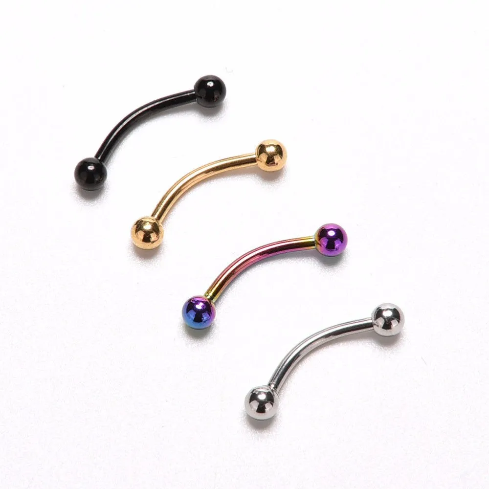 Stainless Steel Curved Barbell Ball Eyebrow Ring Eyebrow Piercing Nose Lip Tongue Ring S 4 Colors Body Jewelry SM6