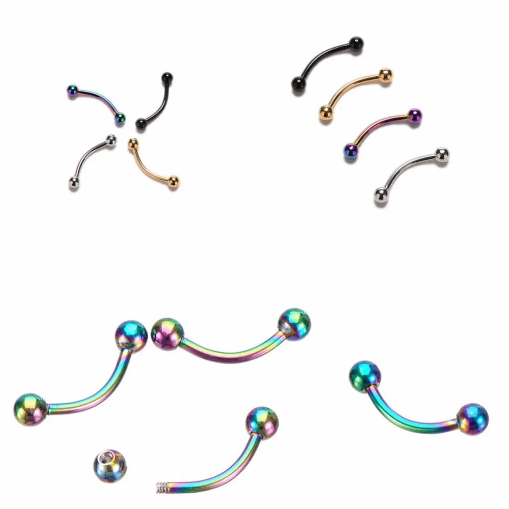 Stainless Steel Curved Barbell Ball Eyebrow Ring Eyebrow Piercing Nose Lip Tongue Ring S 4 Colors Body Jewelry SM6