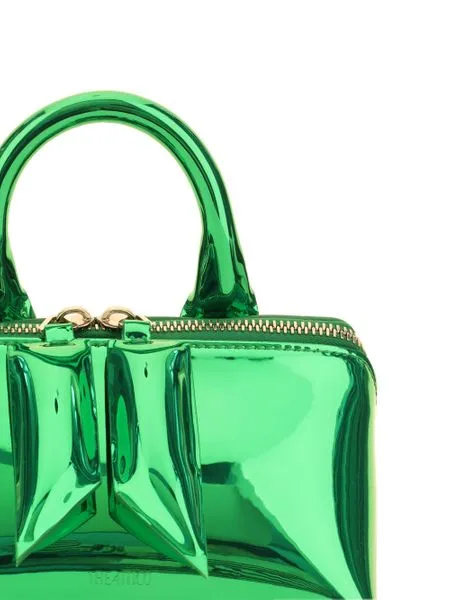 THE ATTICO Green Raffia Logo Shoulder Handbag