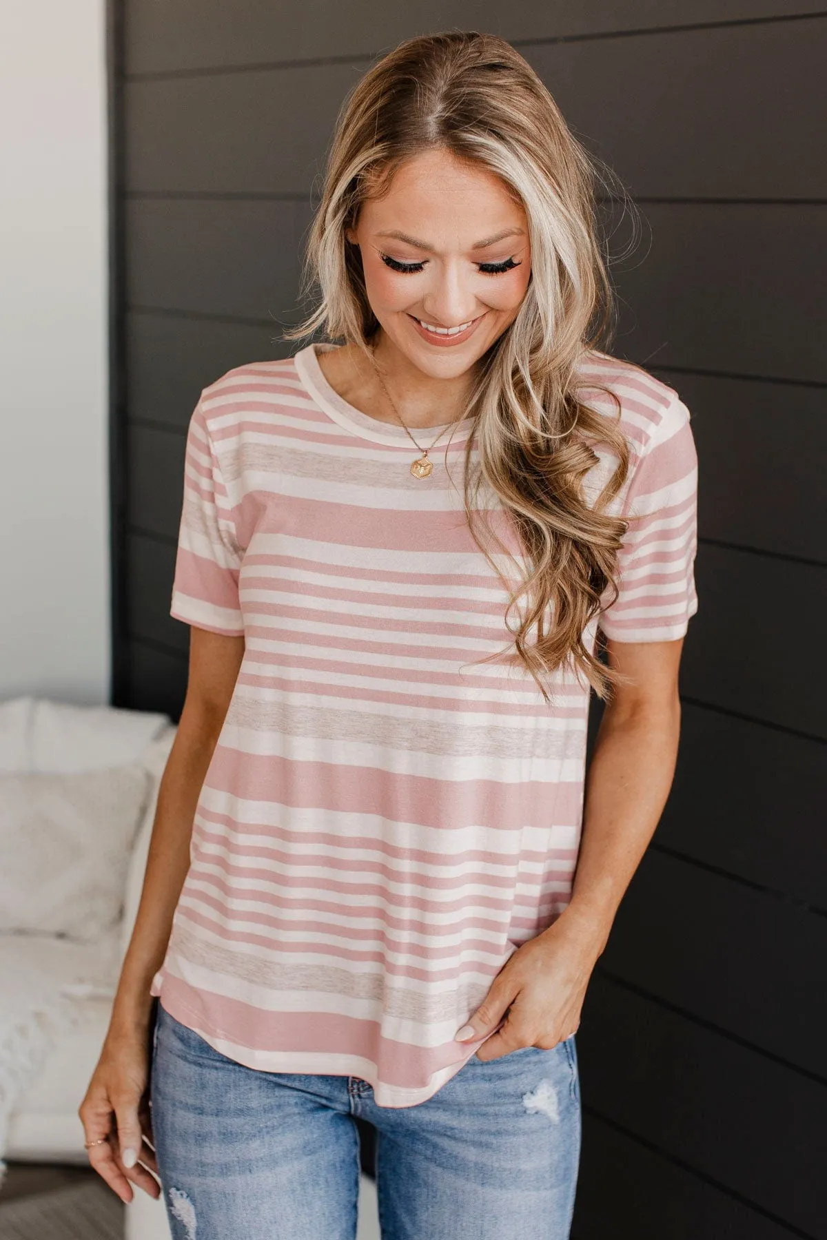 Wishing On You Striped Top- Blush