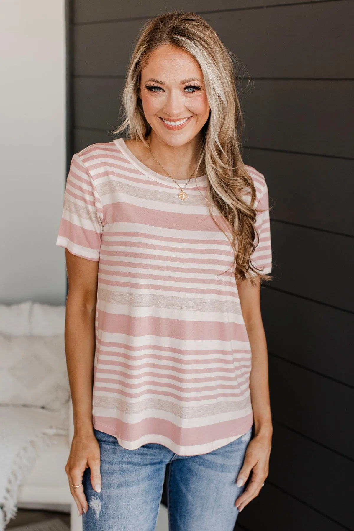 Wishing On You Striped Top- Blush