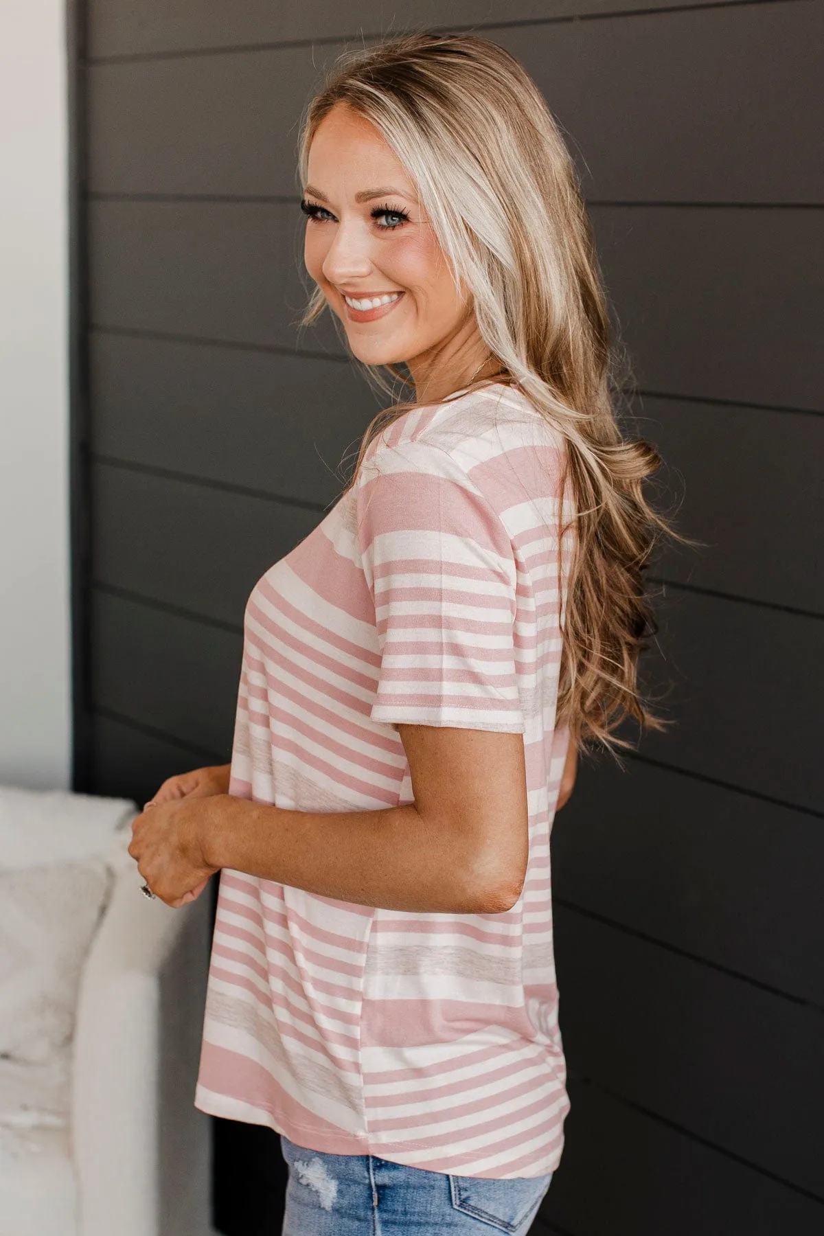 Wishing On You Striped Top- Blush