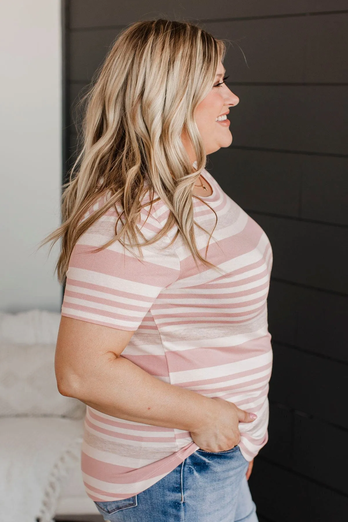 Wishing On You Striped Top- Blush