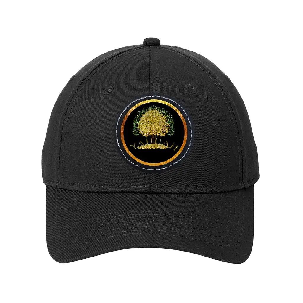 Yahuah-Tree of Life 03-01 Designer Six Panel Twill Baseball Cap with Round Leather Patch (8 hat colors; black/white patch colors