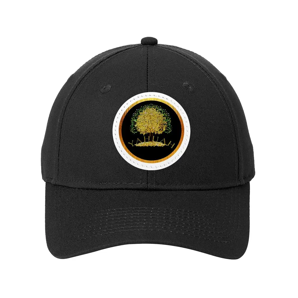 Yahuah-Tree of Life 03-01 Designer Six Panel Twill Baseball Cap with Round Leather Patch (8 hat colors; black/white patch colors